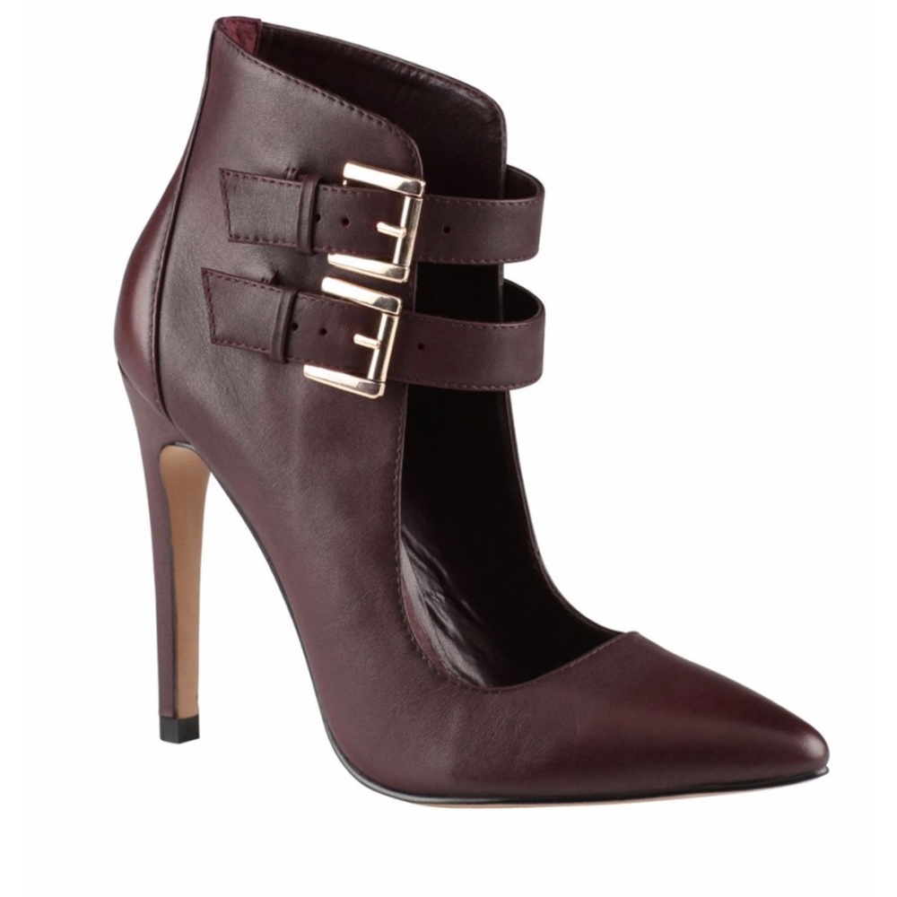 ALDO Deep Burgundy/ Merlot/Bordeaux colored Stiletto Booties with Gold Buckles